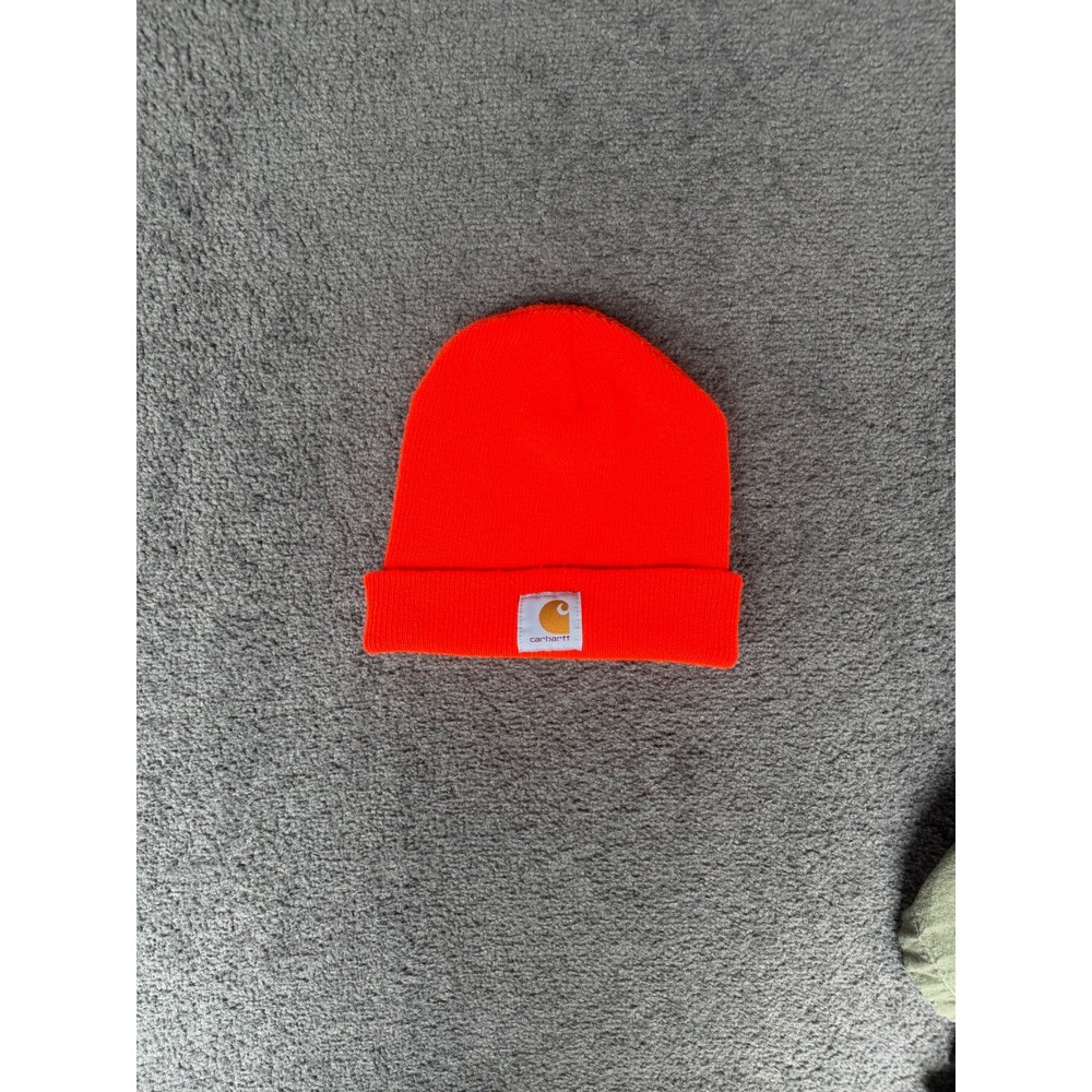 Carhartt A18 Neon Orange Knit Cuffed Beanie Hat One Size Made in Canada